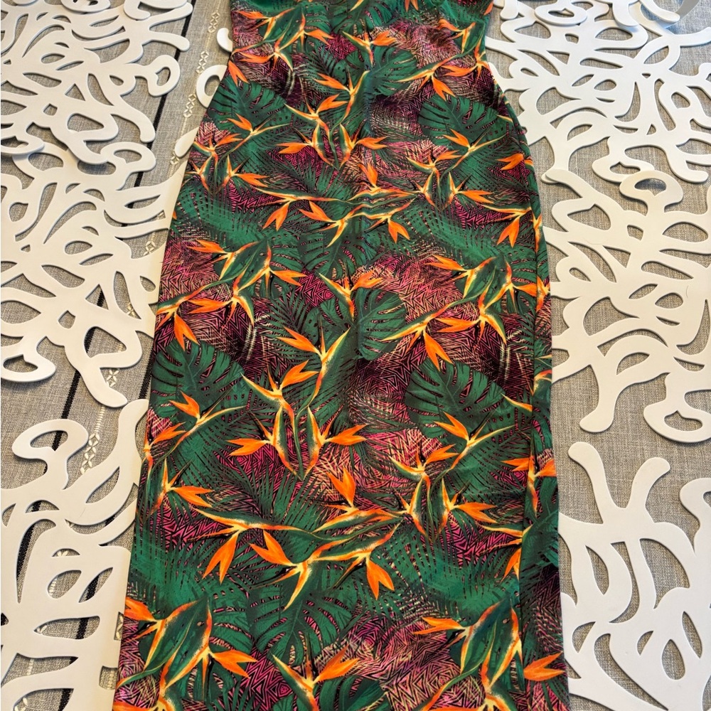 Tropical Strapless Dress - Green and Orange